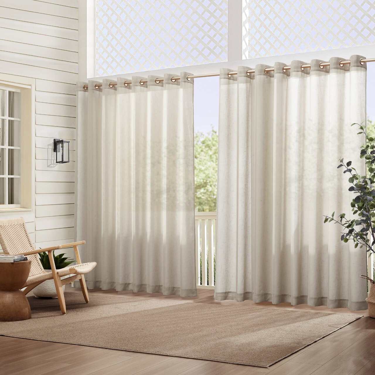 Threadmade Home Carmen Sheer Extra Wide Indoor/Outdoor Sheer Window Curtain, Natural - 114"W x 95"L